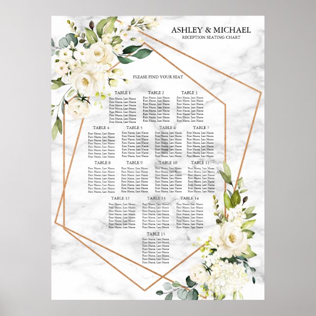 Copper Geometric White Floral Marble Seating Poster (Front)