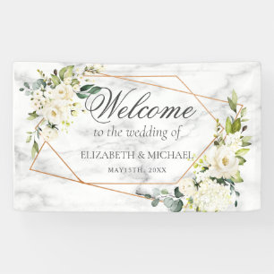 Copper Geometric White Floral Marble Wedding Banner