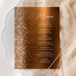 Copper Glam Glitter Script Wedding Menu