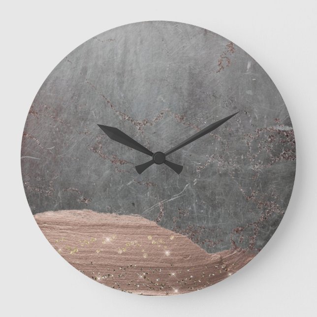 Copper Glamour Stripes on Grey Marble Large Clock (Front)