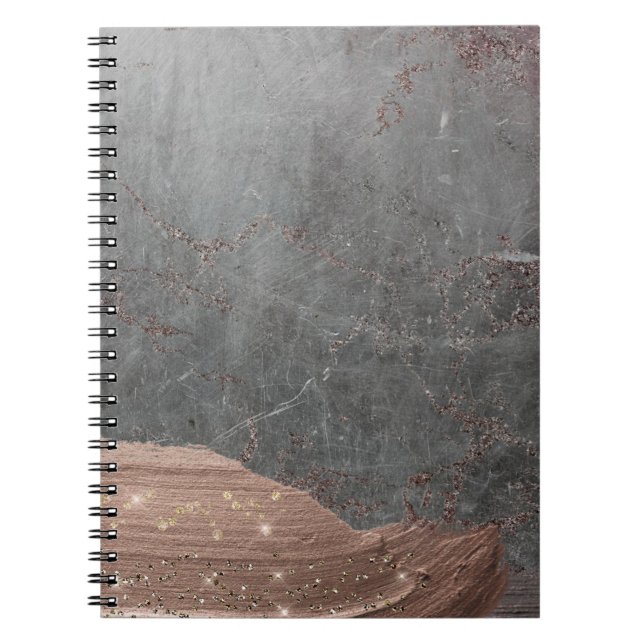 Copper Glamour Stripes on Grey Marble Notebook (Front)