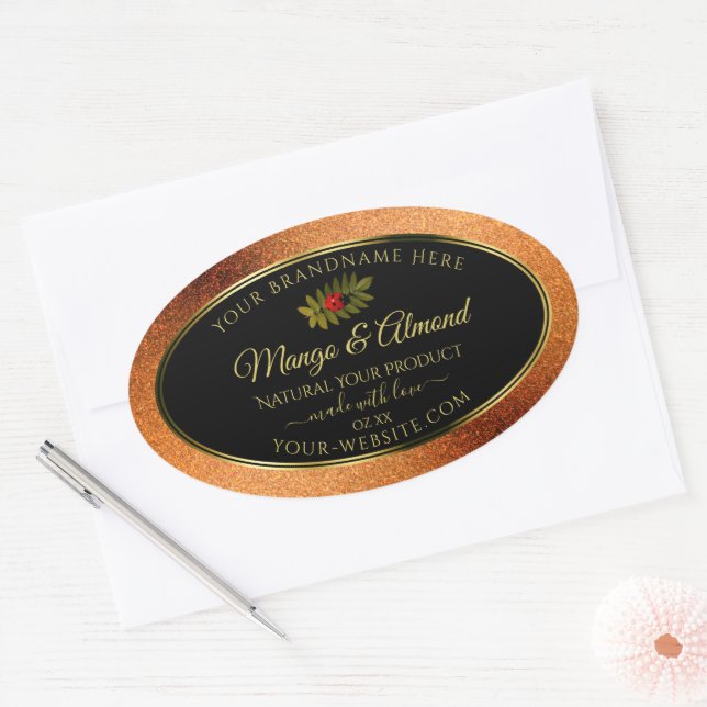 Copper Glitter Black Product Labels with Ladybug (Envelope)