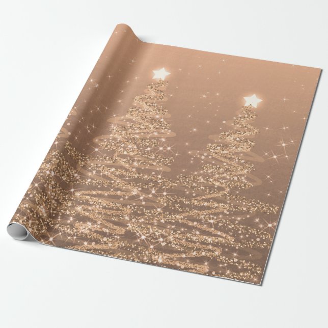 Copper Glitter Christmas Trees Holiday  Wrapping Paper (Unrolled)