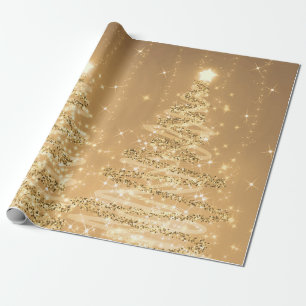 Copper Glitter Christmas Trees Holiday Wrapping Paper