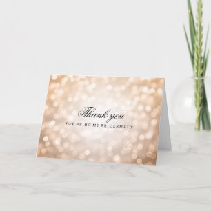 Copper Glitter Lights Thank You Bridesmaid Card