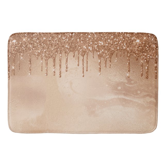 Copper Glitter Rain on Blush Copper Metal Marble Bath Mat (Front)