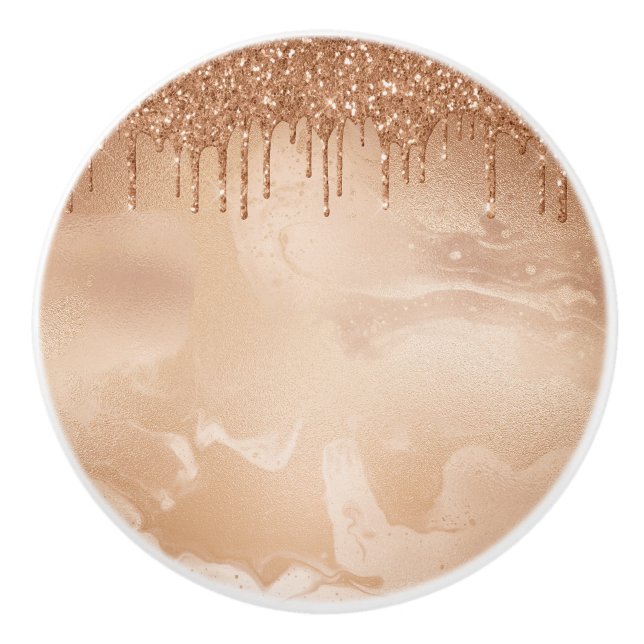 Copper Glitter Rain on Blush Copper Metal Marble Ceramic Knob (Front)