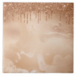 Copper Glitter Rain on Blush Copper Metal Marble Ceramic Tile<br><div class="desc">Glitter in Bronze and Copper Rain Droplets on beautiful shiny luxury marble with sparkling veins.</div>