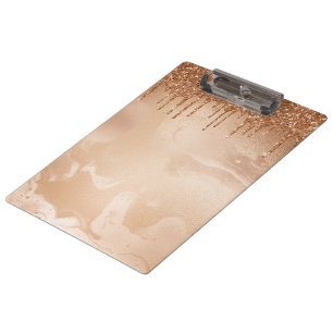 Copper Glitter Rain on Blush Copper Metal Marble Clipboard