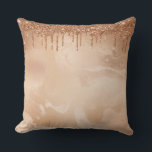 Copper Glitter Rain on Blush Copper Metal Marble Cushion<br><div class="desc">Glitter in Bronze and Copper Rain Droplets on beautiful shiny luxury marble with sparkling veins.</div>