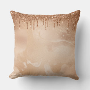 Copper Glitter Rain on Blush Copper Metal Marble Cushion