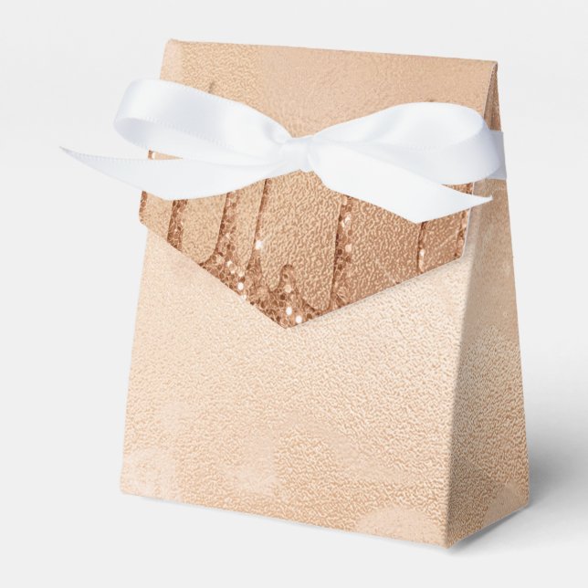 Copper Glitter Rain on Blush Copper Metal Marble Favour Box (Front Side)