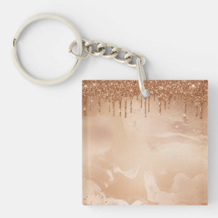 Copper Glitter Rain on Blush Copper Metal Marble Key Ring