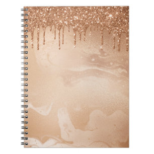 Copper Glitter Rain on Blush Copper Metal Marble Notebook