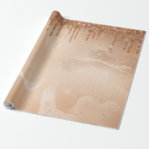 Copper Glitter Rain on Blush Copper Metal Marble Wrapping Paper