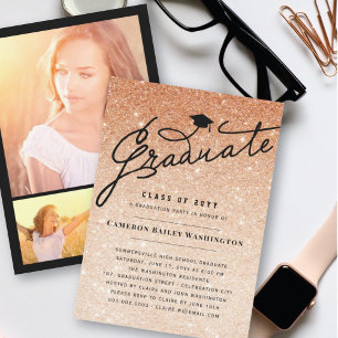 Copper Glitter Stylish Graduate Graduation Party Invitation