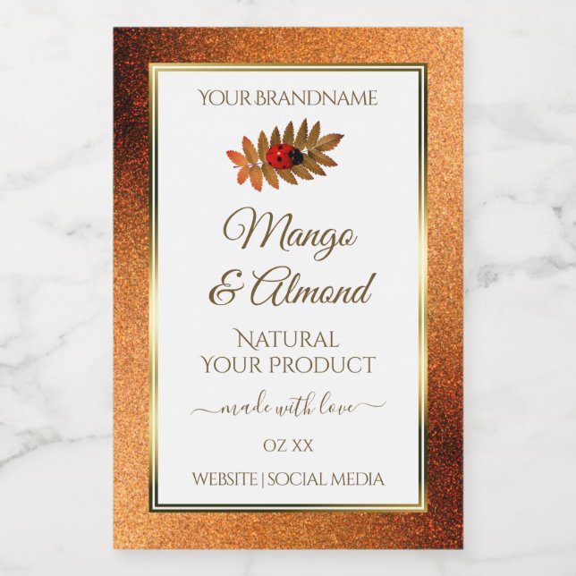 Copper Glitter White Product Labels with Ladybug (Single Label)