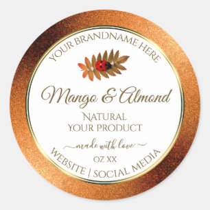 Copper Glitter White Product Labels with Ladybug
