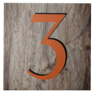 Copper Glow House Number Tile 3 on Grey Stone