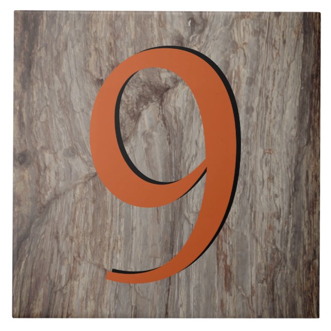 Copper Glow House Number Tile 9 on Grey Stone (Front)