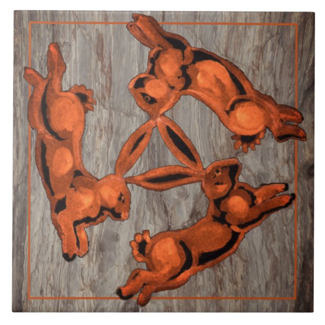 Copper Glow Three Rabbits Simple Motif on Stone Ceramic Tile (Front)