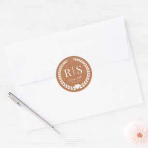 Copper Glow Wedding Monogram Initials Classic Round Sticker