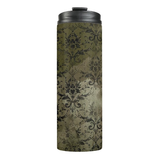 Copper Gold and Black Floral Damask Thermal Tumbler (Front)
