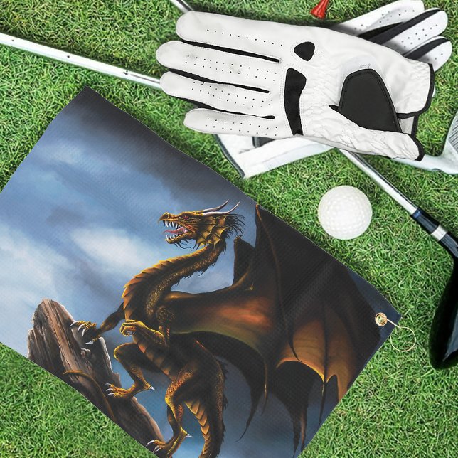 Copper Gold Black Dragon Golf Towel (Creator Uploaded)