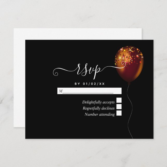 Copper Gold Confetti Balloon RSVP Card (Front/Back)