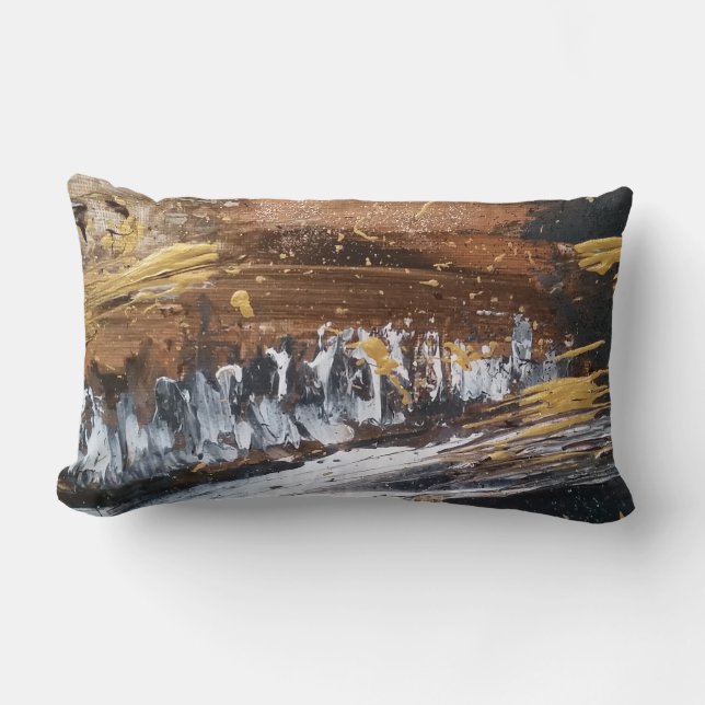 Copper, Gold, Grey, White Long Abstract Art Pillow (Front)