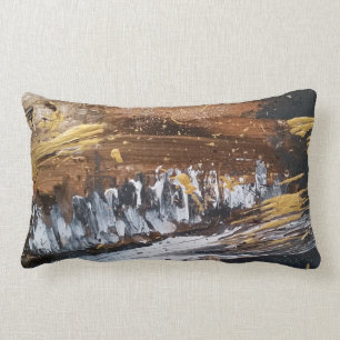 Copper, Gold, Grey, White Long Abstract Art Pillow