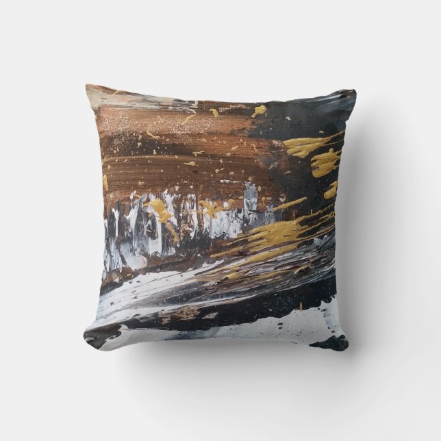 Copper, Gold, Grey, White Long Abstract Art Pillow (Front)