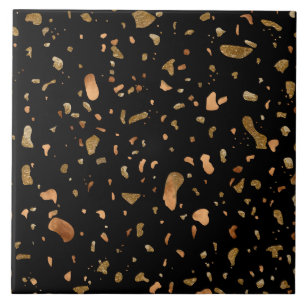Copper Gold on Black Terrazzo Stone Ceramic Tile