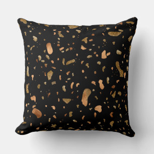 Copper Gold on Black Terrazzo Stone Cushion