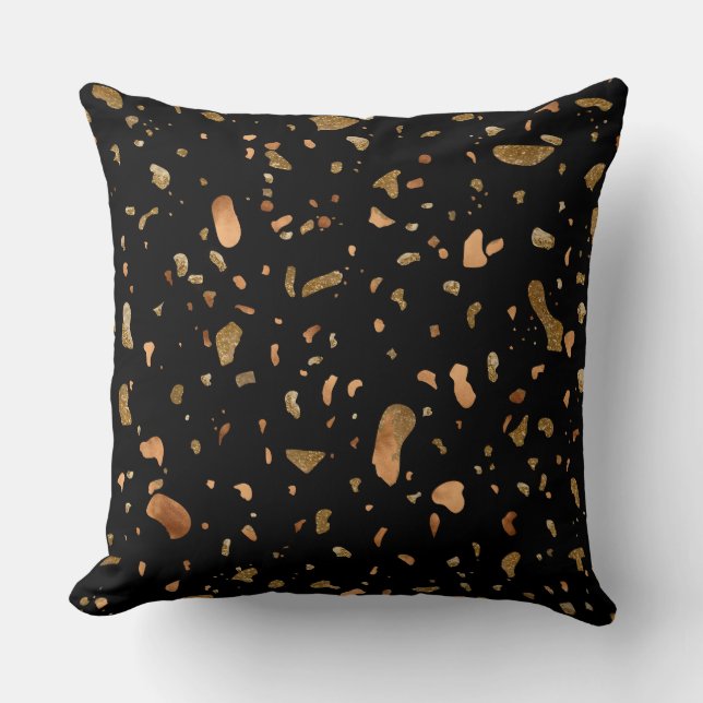 Copper Gold on Black Terrazzo Stone Cushion (Front)
