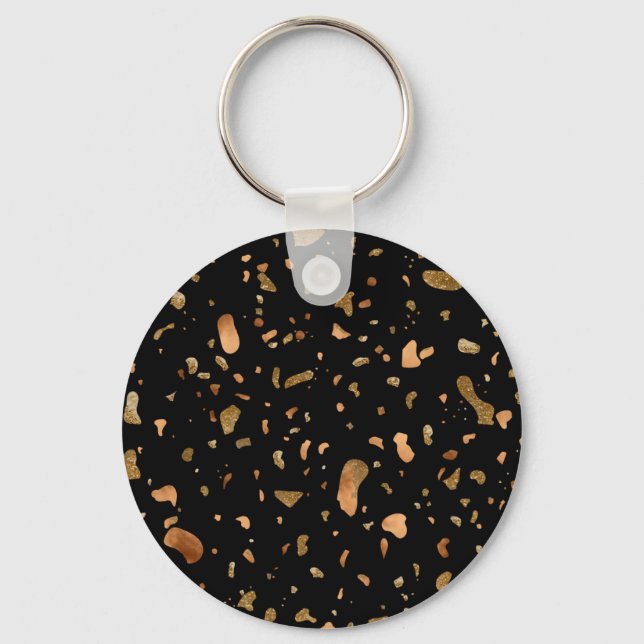 Copper Gold on Black Terrazzo Stone Key Ring (Front)