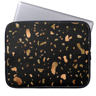 Copper Gold on Black Terrazzo Stone Laptop Sleeve