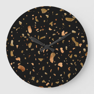 Copper Gold on Black Terrazzo Stone Large Clock