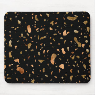 Copper Gold on Black Terrazzo Stone Mouse Pad