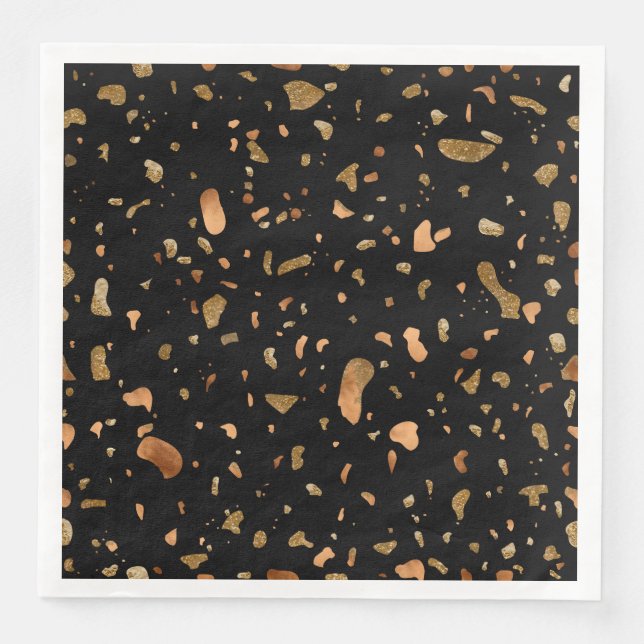 Copper Gold on Black Terrazzo Stone Napkin (Front)