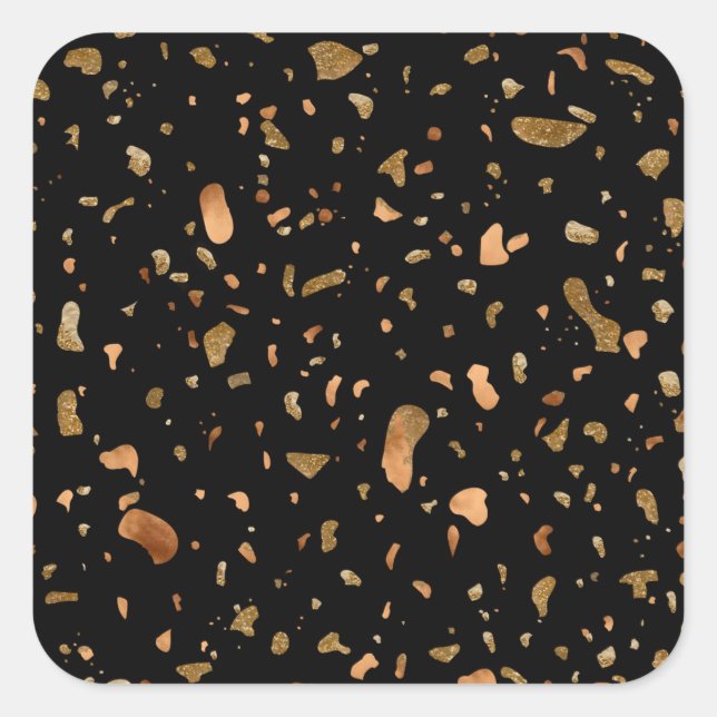 Copper Gold on Black Terrazzo Stone Square Sticker (Front)