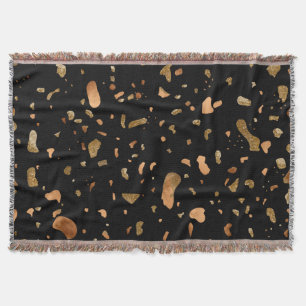 Copper Gold on Black Terrazzo Stone Throw Blanket