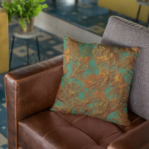 Copper Gold Patina Colour Turquoise Graphic Rock Cushion