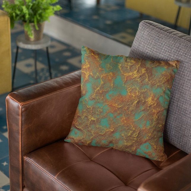 Copper Gold Patina Colour Turquoise Graphic Rock Cushion (Creator Uploaded)
