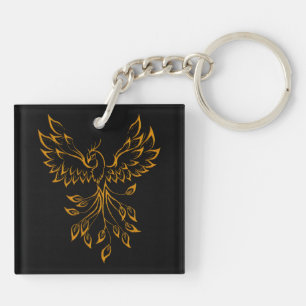 Copper Gold Phoenix Rises on Black Key Ring