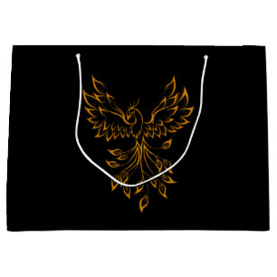Copper Gold Phoenix Rises on Black Large Gift Bag