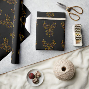 Copper Gold Phoenix Rises on Black Wrapping Paper