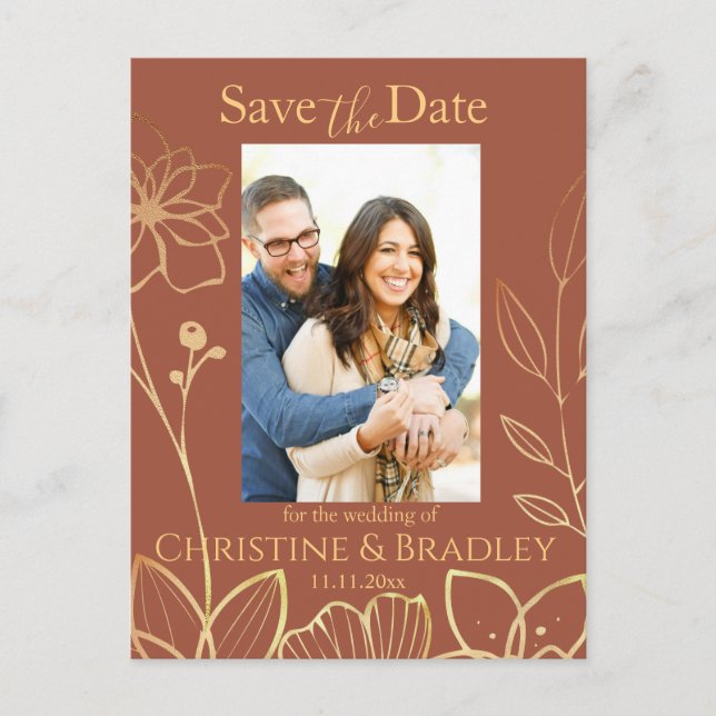Copper & Gold Save the Date Photo Postcard (Front)