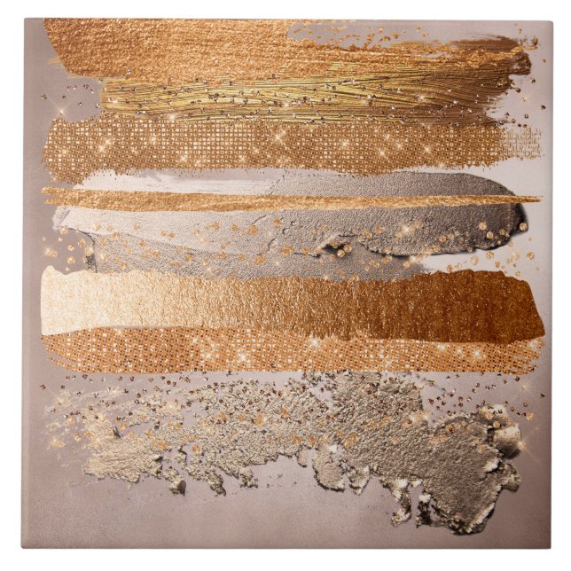 Copper Gold Strokes Glamour Texture Ceramic Tile (Front)