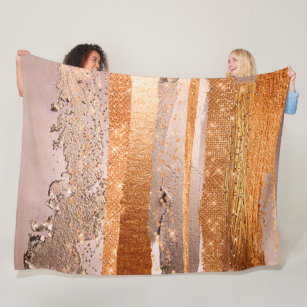 Copper Gold Strokes Glamour Texture Fleece Blanket